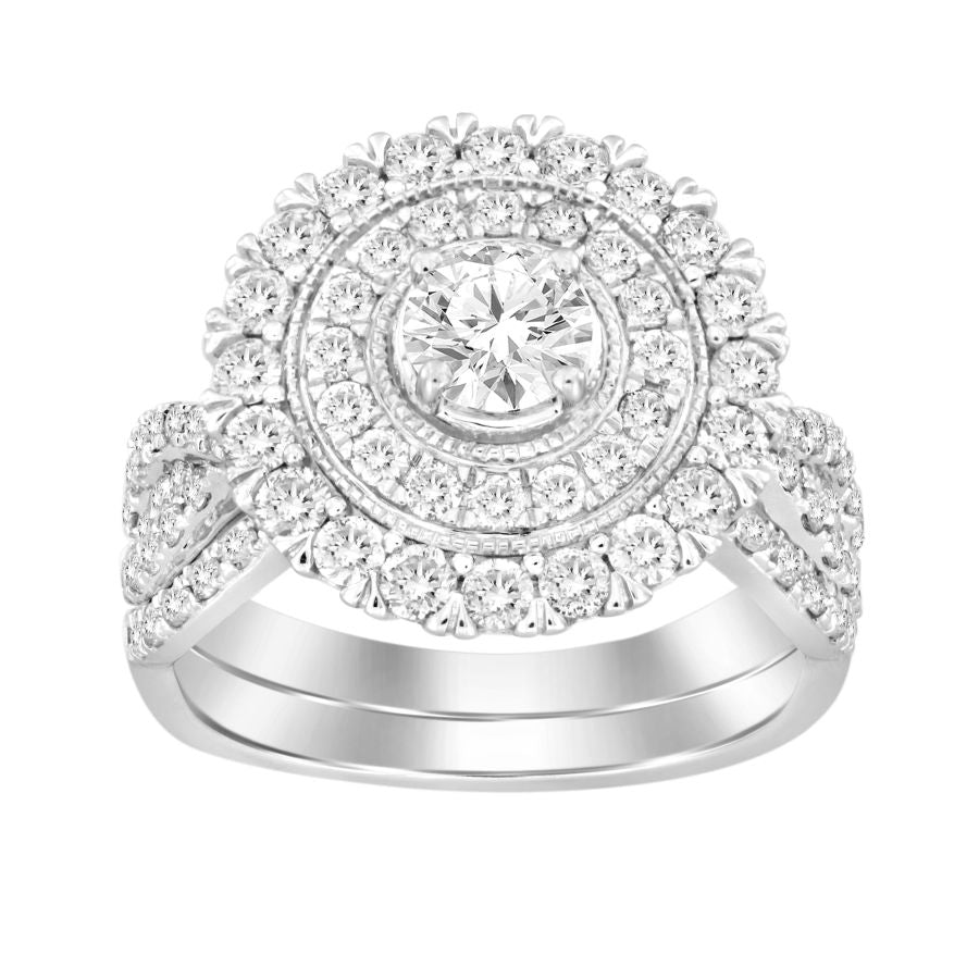 LADIES BRIDAL SET 2.00CT ROUND DIAMOND 14K WHITE GOLD (CENTER STONE 0.38CT ROUND DIAMOND) 