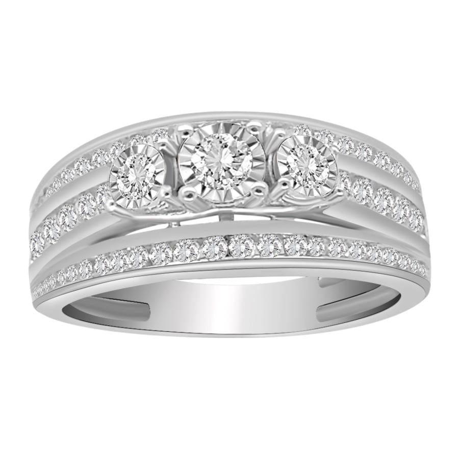 LADIES RING 0.75CT ROUND DIAMOND 14K WHITE GOLD