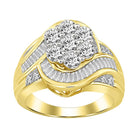 LADIES RING 2.00CT ROUND/BAGUETTE DIAMOND 10K YELLOW GOLD