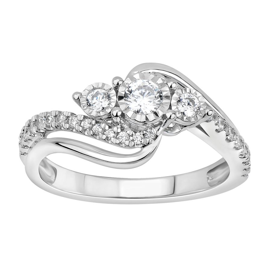 LADIES RING 0.50CT ROUND DIAMOND 10K WHITE GOLD