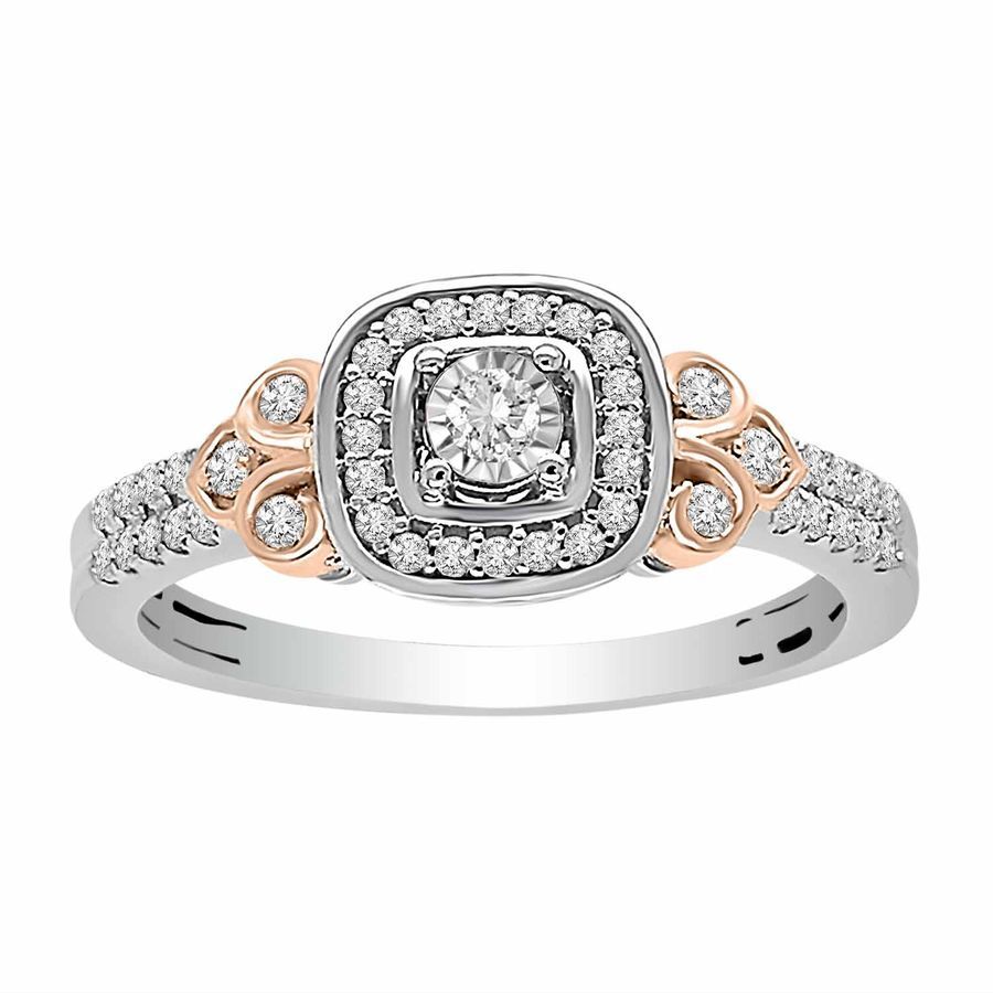 LADIES RING 0.25CT ROUND DIAMOND 10K WHITE/ROSE GOLD