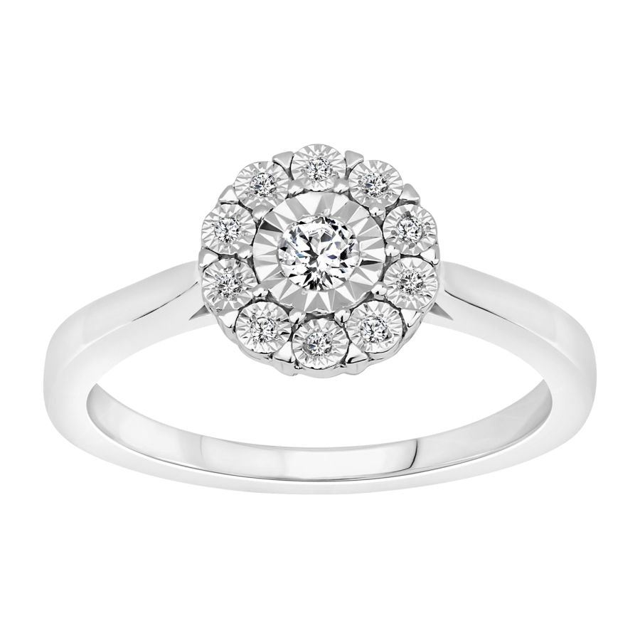 LADIES RING 0.15CT ROUND DIAMOND 10K WHITE GOLD