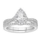 LADIES BRIDAL SET 1.00CT ROUND DIAMOND 14K WHITE GOLD (SI QUALITY) (CENTER STONE 0.50CT PEAR DIAMOND) 