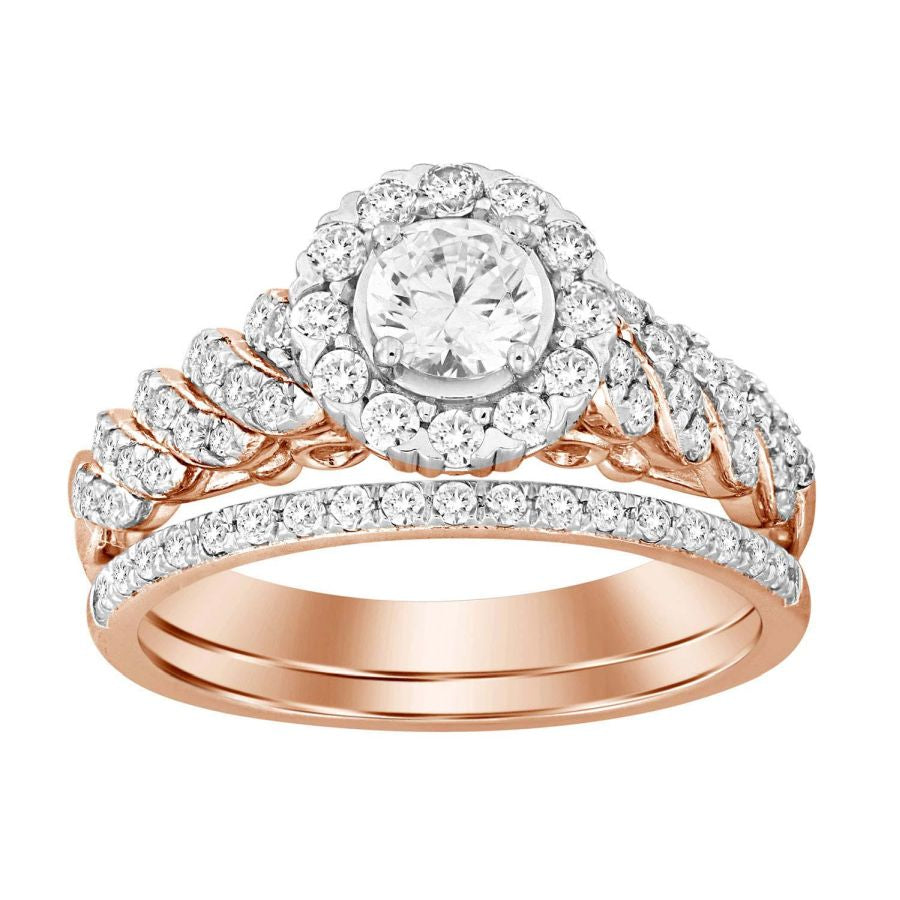 LADIES BRIDAL SET 1.00CT ROUND DIAMOND 14K ROSE GOLD (CENTER STONE 0.33CT ROUND DIAMOND) 