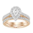 LADIES BRIDAL SET 1.00CT ROUND DIAMOND 14K ROSE GOLD (CENTER STONE 0.33CT PEAR DIAMOND) 