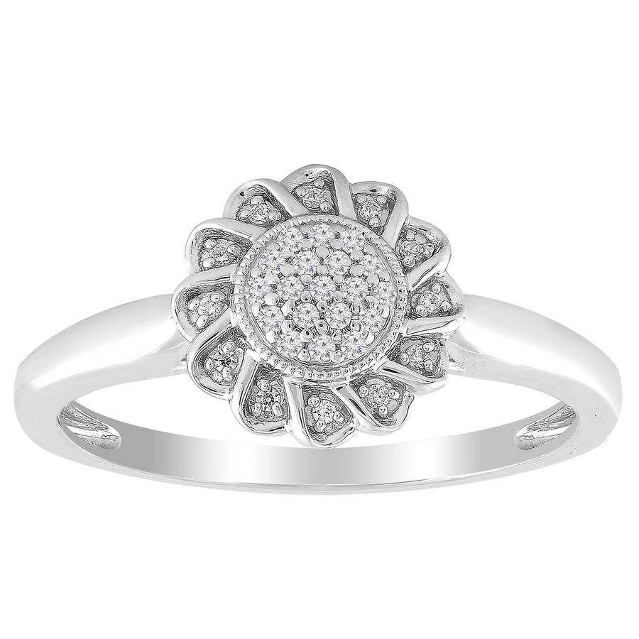 LADIES RING 0.10CT ROUND DIAMOND 10K WHITE GOLD