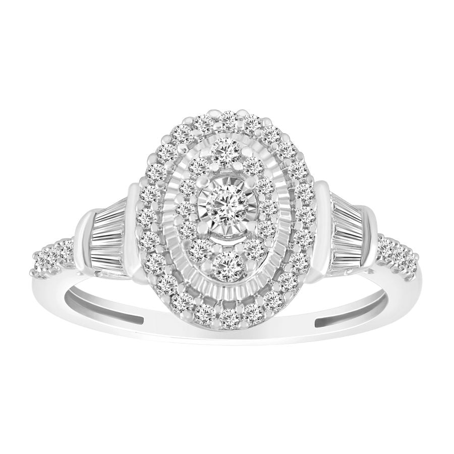 LADIES RING 0.50CT ROUND/BAGUETTE DIAMOND 10K WHITE GOLD