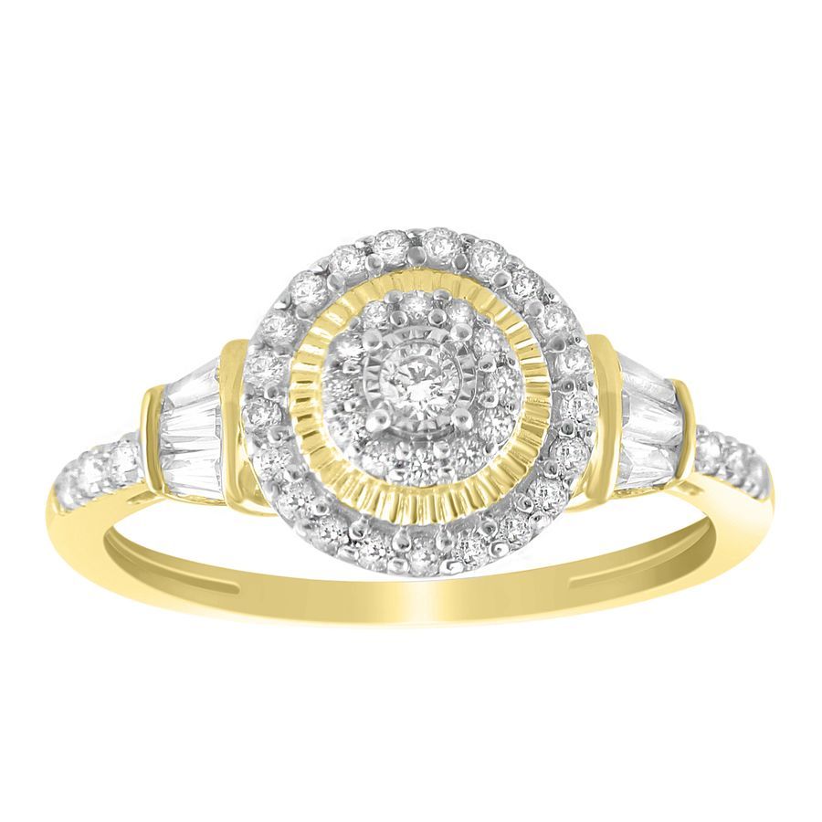 LADIES RING 0.50CT ROUND/BAGUETTE DIAMOND 10K YELLOW GOLD