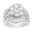 LADIES RING 3.00CT ROUND/BAGUETTE DIAMOND 14K WHITE GOLD