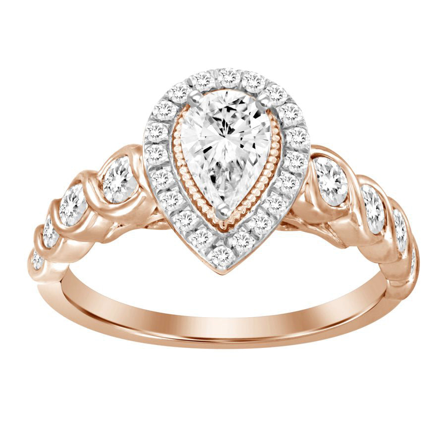 LADIES RING 1.00CT ROUND DIAMOND 14K ROSE GOLD (CENTER STONE 0.50CT PEAR DIAMOND) 