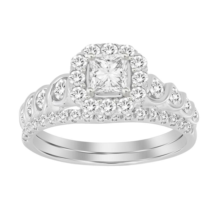 LADIES BRIDAL SET 1.00CT ROUND DIAMOND 14K WHITE GOLD (CENTER STONE 0.33CT PRINCESS DIAMOND) 