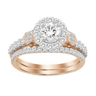 LADIES BRIDAL SET 1.00CT ROUND/BAGUETTE DIAMOND 14K ROSE GOLD