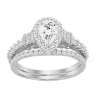 LADIES BRIDAL SET 1.00CT ROUND/BAGUETTE DIAMOND 14K WHITE GOLD (CENTER STONE 0.33CT PEAR DIAMOND) 