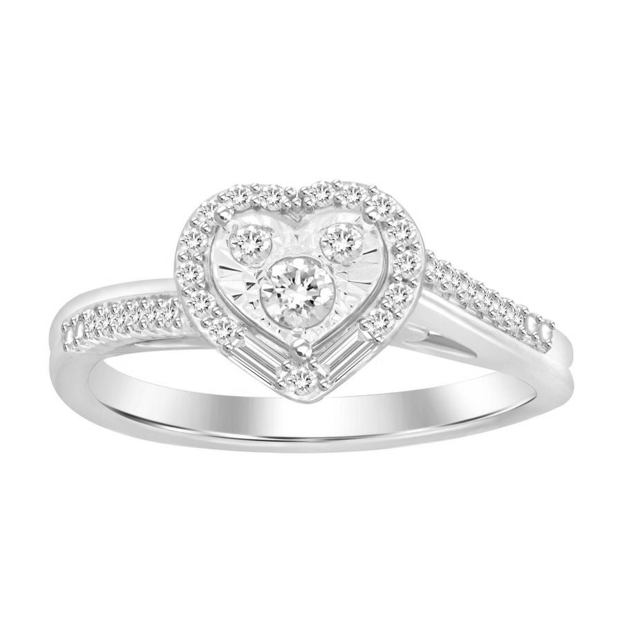 LADIES RING 0.25CT ROUND/BAGUETTE DIAMOND 10K WHITE GOLD