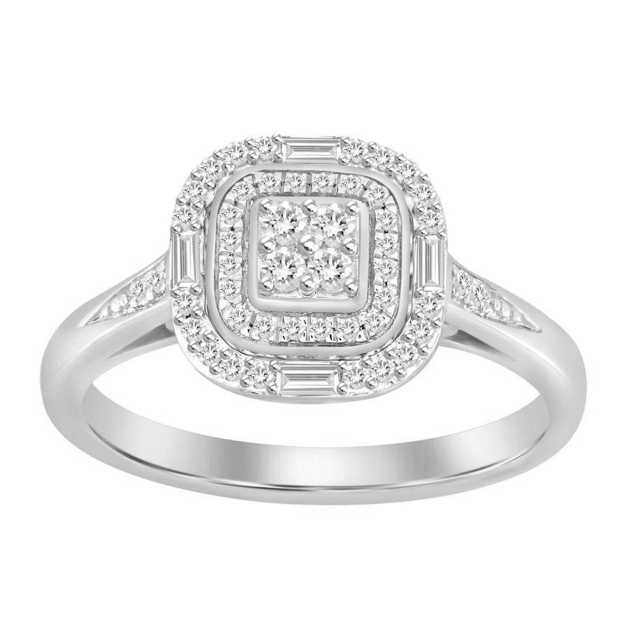 LADIES RING 0.25CT ROUND/BAGUETTE DIAMOND 10K WHITE GOLD