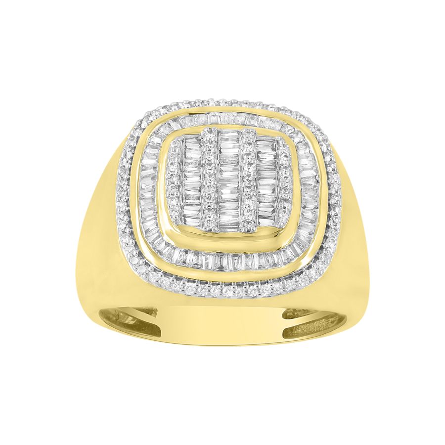 MEN'S RING 1.00CT ROUND/BAGUETTE DIAMOND 10K YELLOW GOLD