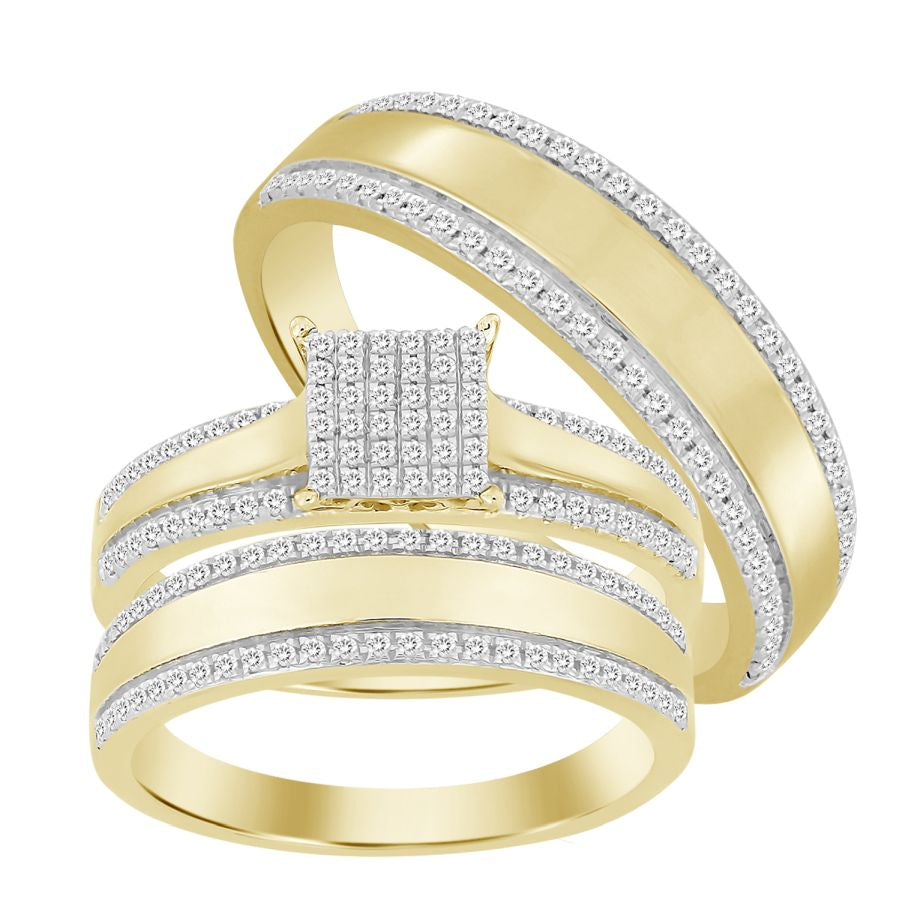 LADIES TRIOS SET 0.50CT ROUND DIAMOND 10K YELLOW GOLD