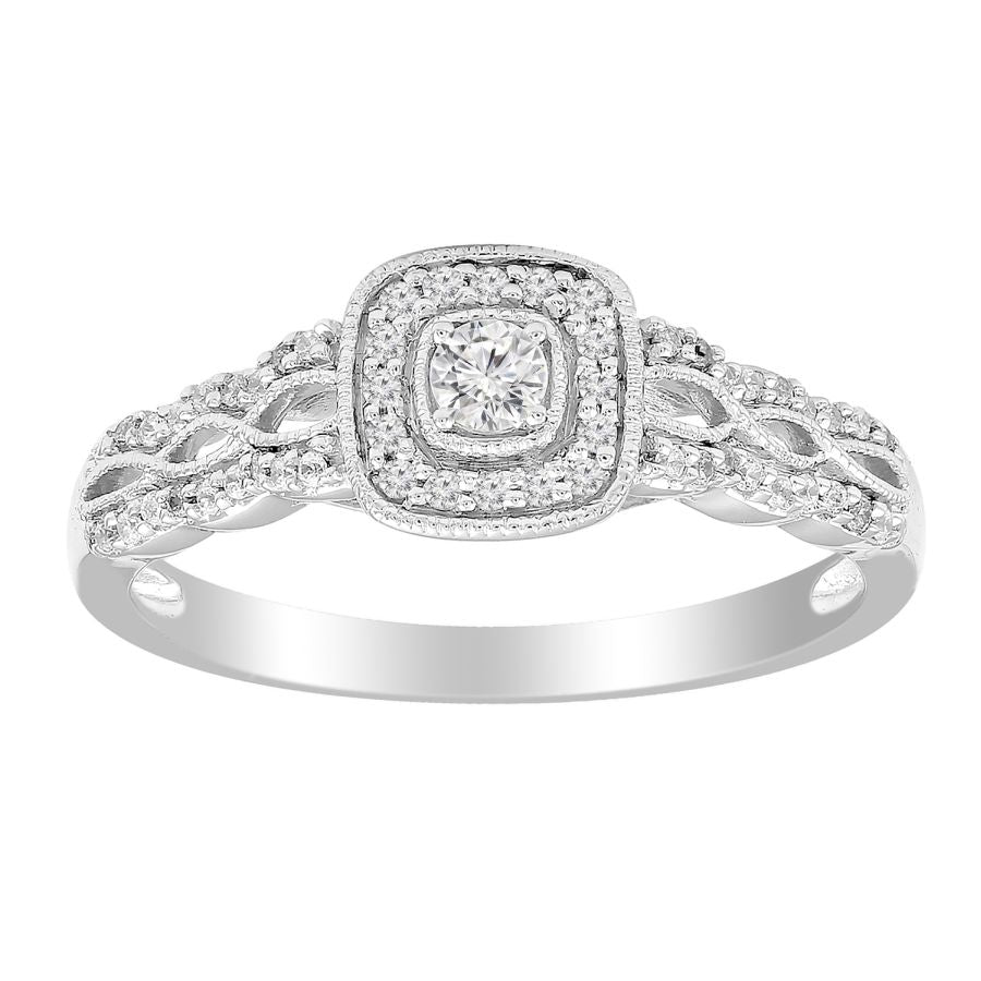 LADIES RING 0.25CT ROUND DIAMOND 10K WHITE GOLD