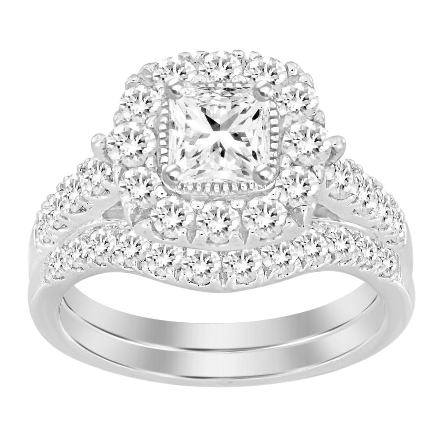 LADIES BRIDAL SET 2.00CT ROUND DIAMOND 14K WHITE GOLD (CENTER STONE 0.50CT PRINCESS DIAMOND) 