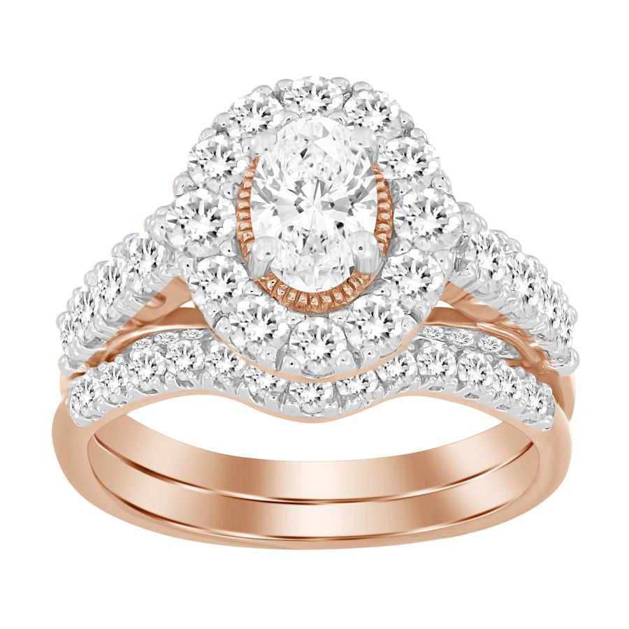 LADIES BRIDAL SET 2.00CT ROUND DIAMOND 14K ROSE GOLD (CENTER STONE 0.50CT OVAL DIAMOND) 