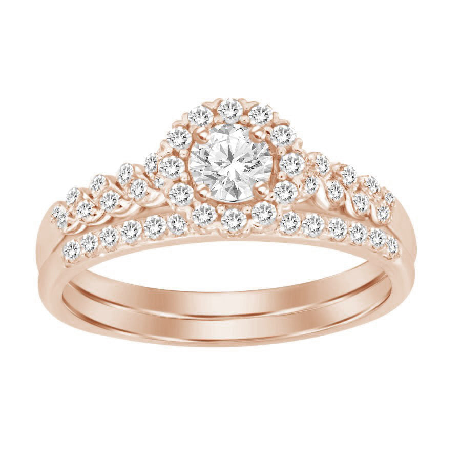 LADIES BRIDAL SET 0.50CT ROUND DIAMOND 14K ROSE GOLD