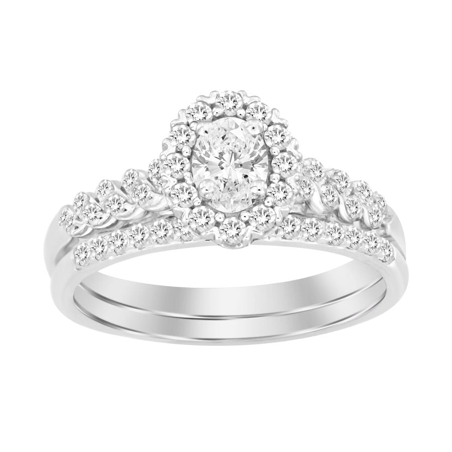 LADIES BRIDAL SET 0.50CT ROUND/OVAL  DIAMOND 14K WHITE GOLD