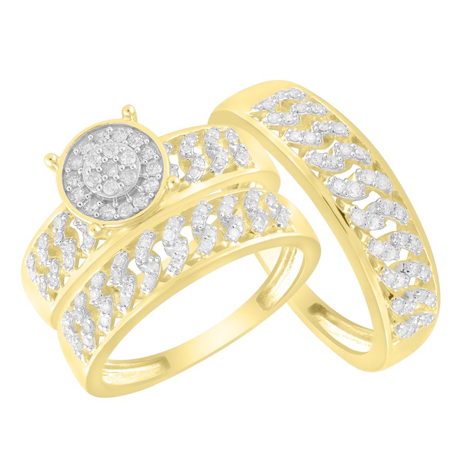 LADIES TRIOS SET 0.50CT ROUND DIAMOND 10K YELLOW GOLD