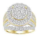 LADIES FASHION RING 3.00CT ROUND/BAGUETTE DIAMOND 10K YELLOW GOLD