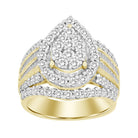 LADIES FASHION RING 3.00CT ROUND/BAGUETTE DIAMOND 10K YELLOW GOLD