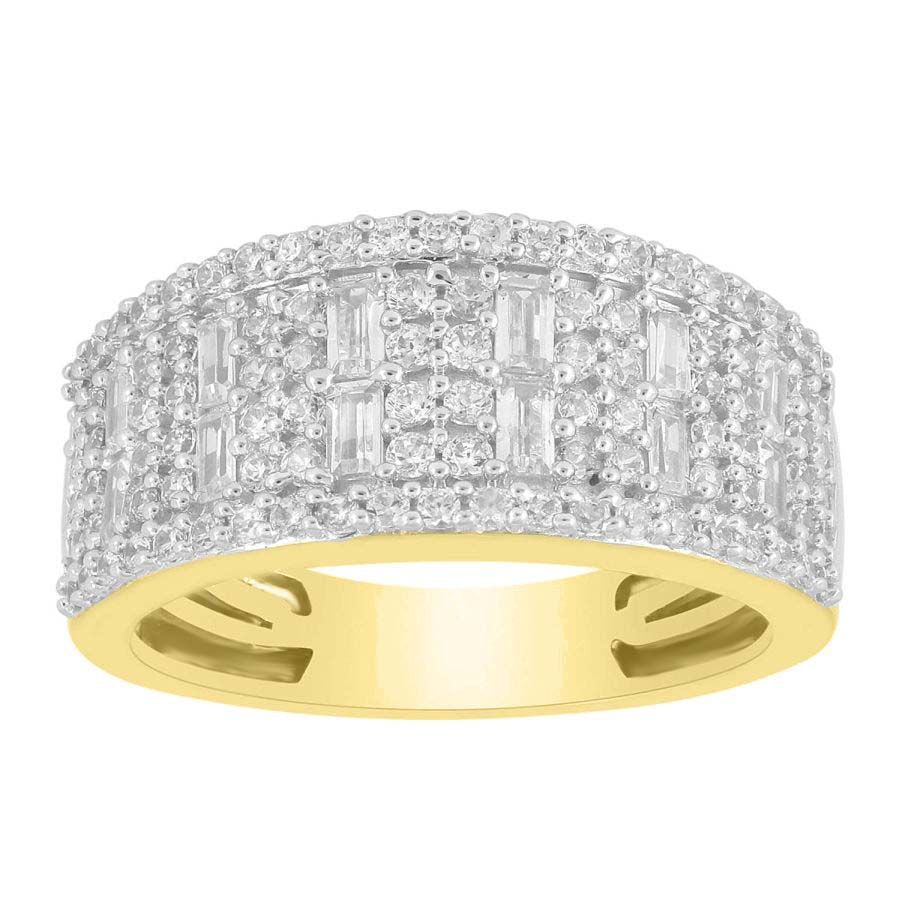 LADIES BAND 1.00CT ROUND/BAGUETTE DIAMOND 14K YELLOW GOLD