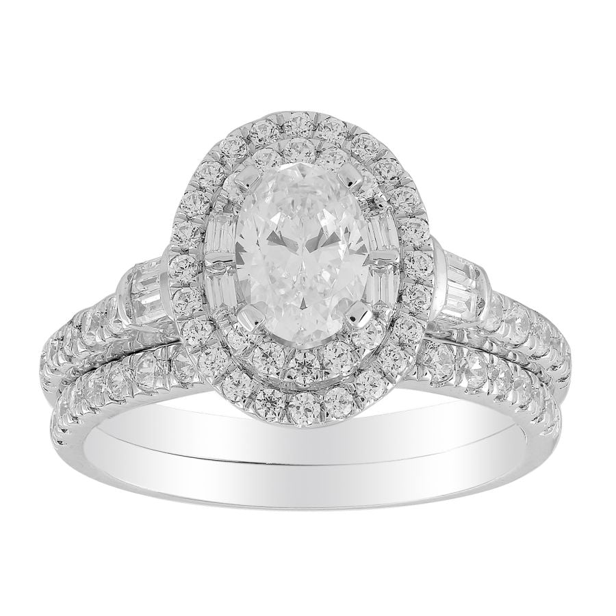 LADIES BIRDAL RING 1.50CT ROUND/BAGUETTE/OVAL DIAMOND 14K WHITE GOLD (SI QUALITY) (CENTER STONE 0.75CT OVAL DIAMOND) 