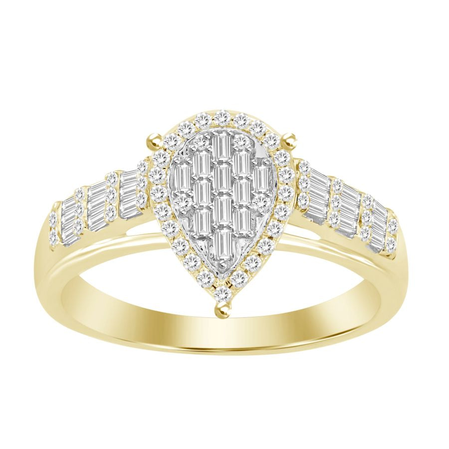 LADIES RING 0.35CT ROUND/BAGUETTE DIAMOND 10K YELLOW GOLD