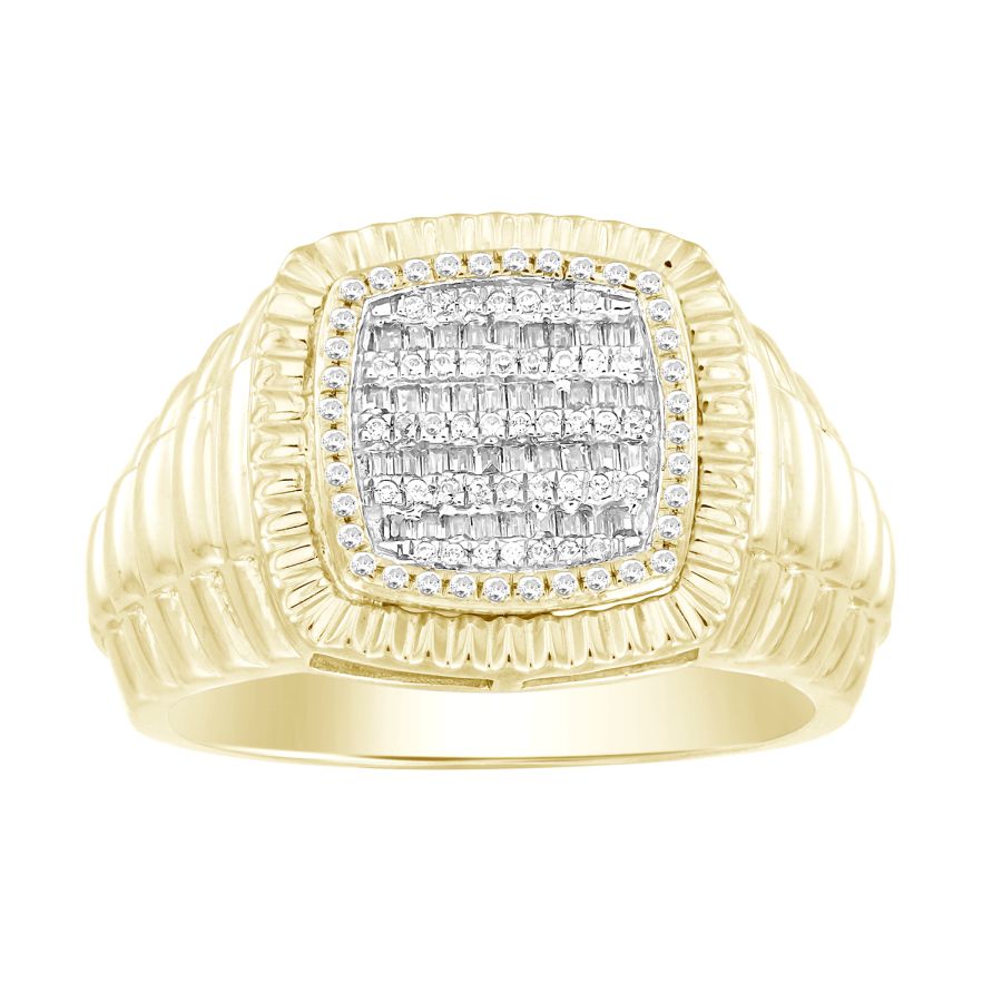 MEN'S RING 0.33CT ROUND/BAGUETTE DIAMOND 10K YELLOW GOLD