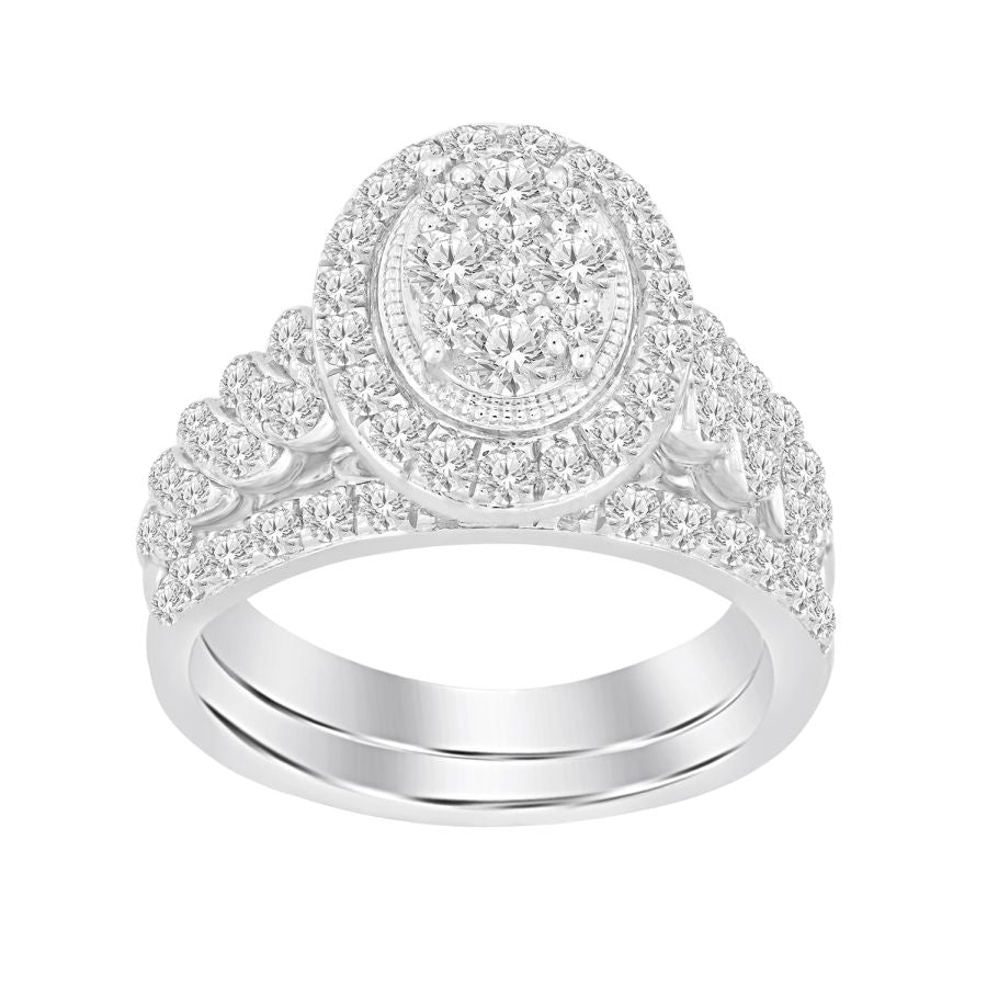 LADIES BRIDAL SET 1.00CT ROUND DIAMOND 14K WHITE GOLD