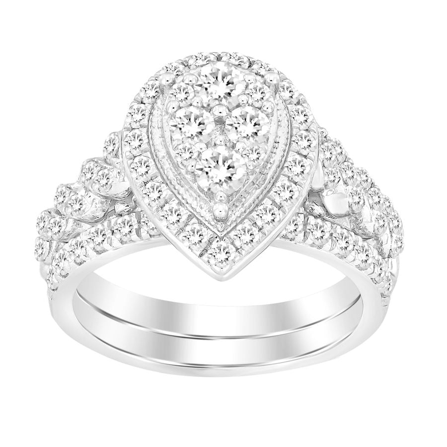 LADIES BRIDAL SET 1.50CT ROUND DIAMOND 14K WHITE GOLD