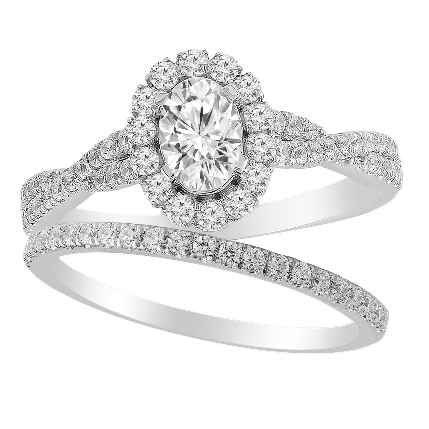 LADIES BRIDAL SET 1.10CT ROUND DIAMOND 14K WHITE GOLD (SI QUALITY)