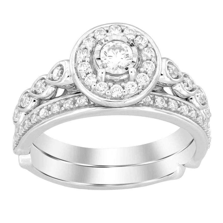 LADIES BRIDAL SET 0.50CT ROUND DIAMOND 14K WHITE GOLD