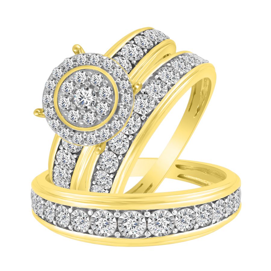 LADIES TRIOS SET 1.00CT ROUND DIAMOND 10K YELLOW GOLD