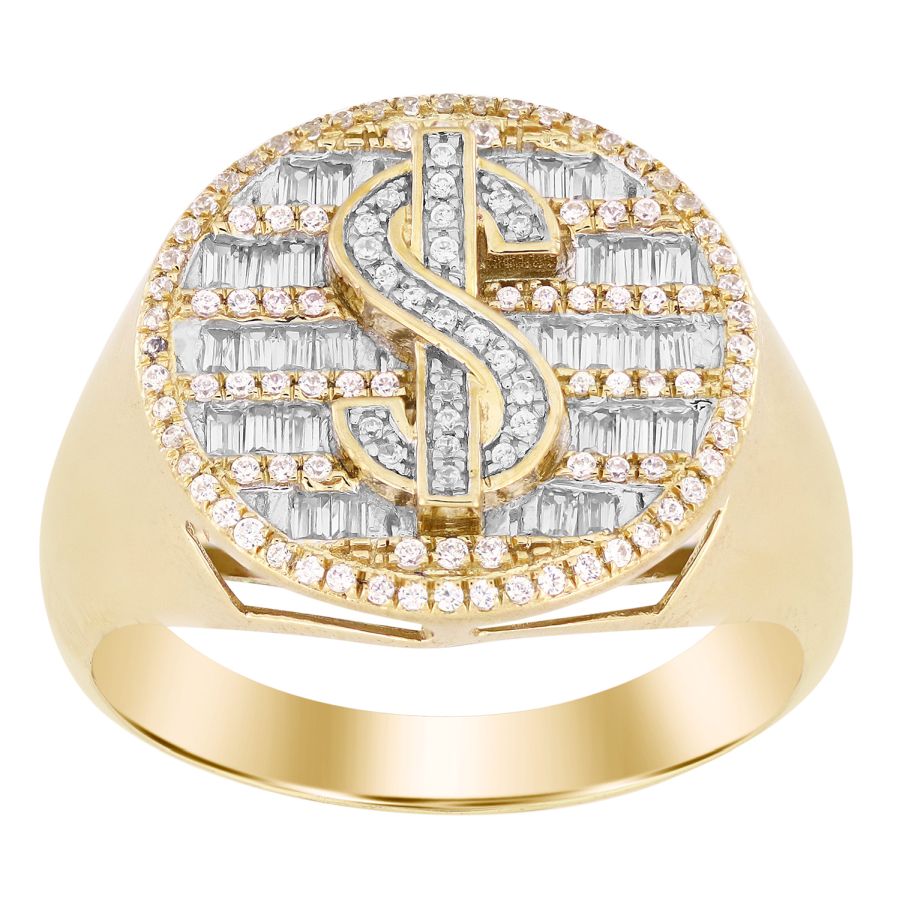 MEN'S RING 0.50CT ROUND/BAGUETTE DIAMOND 10K YELLOW GOLD