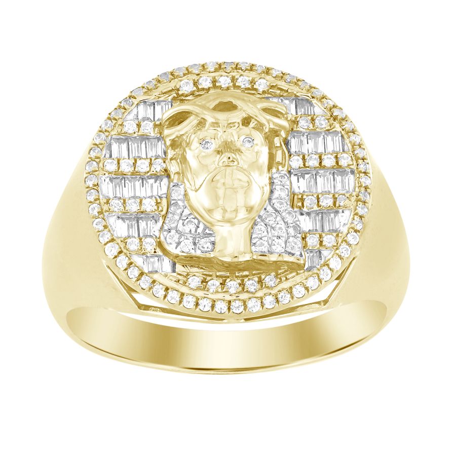 MEN'S RING 0.50CT ROUND/BAGUETTE DIAMOND 10K YELLOW GOLD