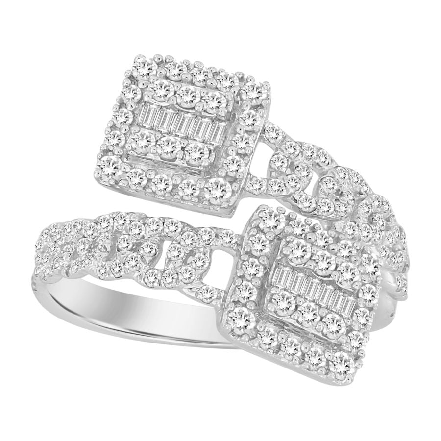 LADIES RING 0.75CT ROUND/BAGUETTE DIAMOND 10K WHITE GOLD