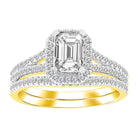 LADIES BRIDAL SET 1.50CT ROUND DIAMOND 14K YELLOW GOLD (SI QUALITY) (CENTER STONE 1.00CT EMERALD DIAMOND) 