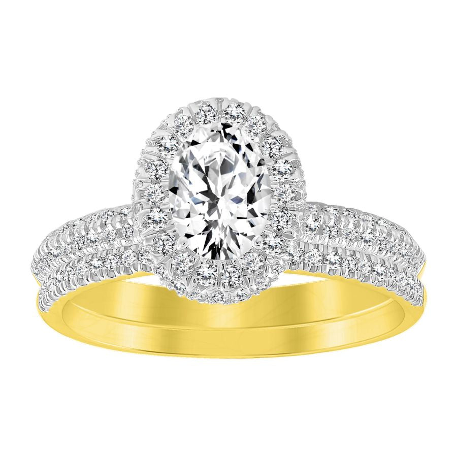 LADIES BRIDAL SET 1.50CT ROUND DIAMOND 14K YELLOW GOLD (SI QUALITY) (CENTER STONE 0.75CT OVAL DIAMOND) 