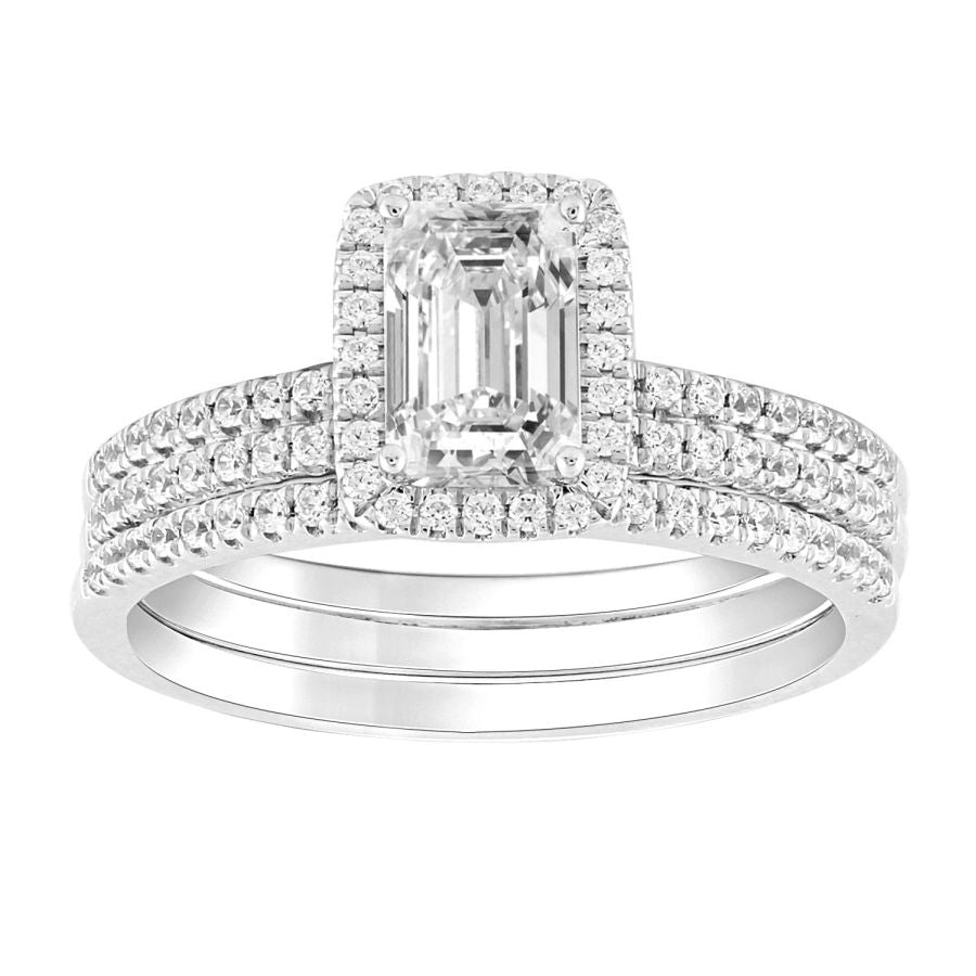 LADIES BRIDAL SET 1.50CT ROUND DIAMOND 14K WHITE GOLD (SI QUALITY) (CENTER STONE 0.75CT EMERALD DIAMOND) 