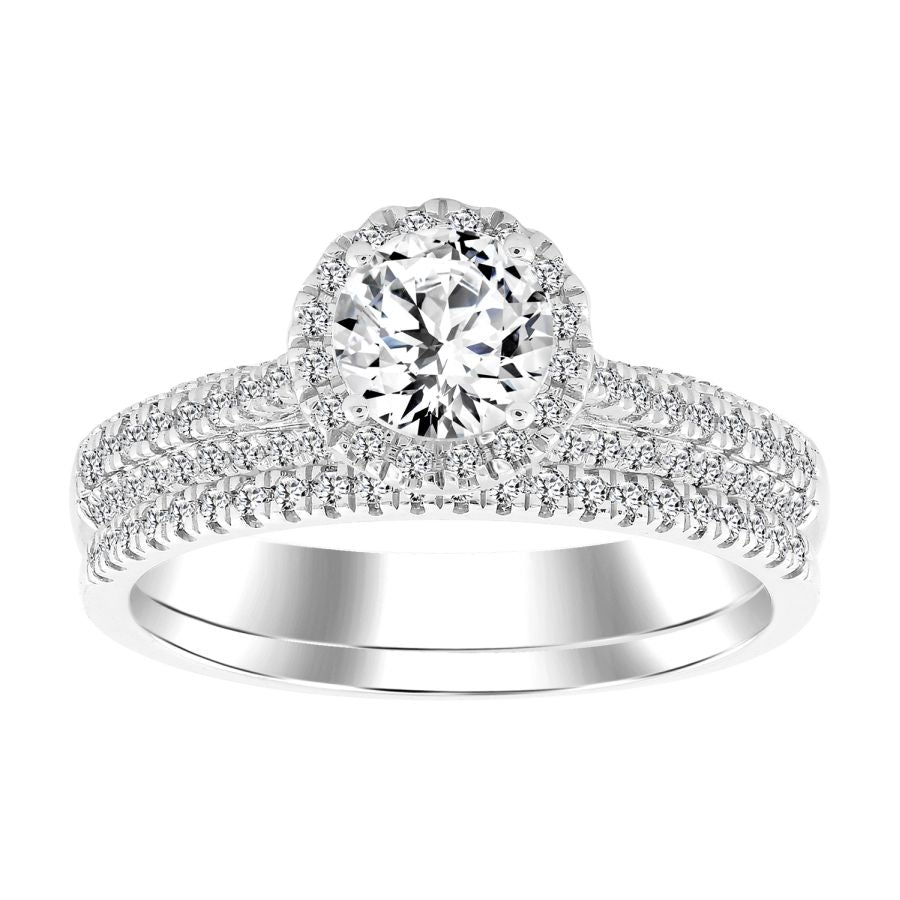 LADIES BRIDAL SET 1.33CT ROUND DIAMOND 14K WHITE GOLD (SI QUALITY)