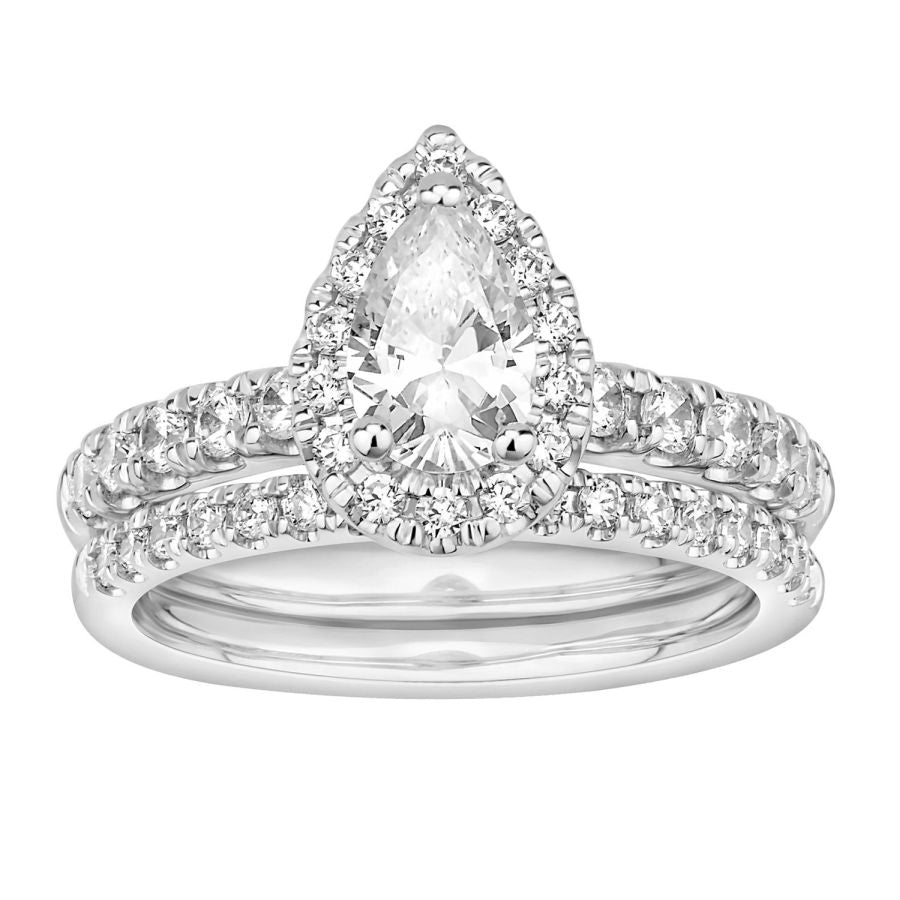 LADIES BRIDAL SET 1.55CT ROUND DIAMOND 14K WHITE GOLD (SI QUALITY) (CENTER STONE 0.75CT PEAR DIAMOND) 