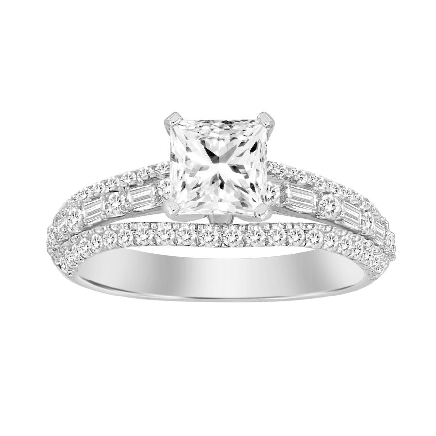 LADIES RING 0.50CT ROUND/PRINCESS/BAGUETTE DIAMOND 14K WHITE GOLD (CENTER STONE 1.00CT PRINCESS DIAMOND) 