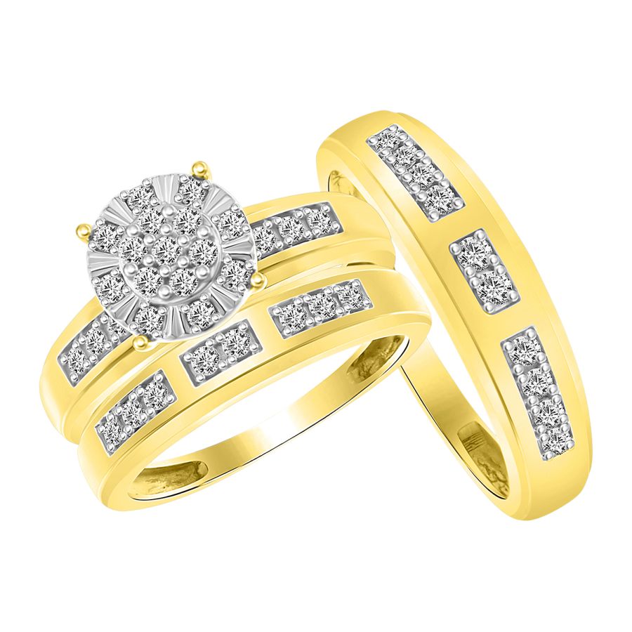 LADIES TRIOS SET 0.50CT ROUND DIAMOND 10K YELLOW GOLD