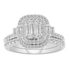 LADIES RING 1.00CT ROUND/BAGUETTE DIAMOND 14K WHITE GOLD