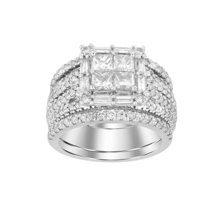 LADIES BIRDAL RING 2.50CT ROUND/PRINCESS/BAGUETTE DIAMOND 14K WHITE GOLD (SI QUALITY)